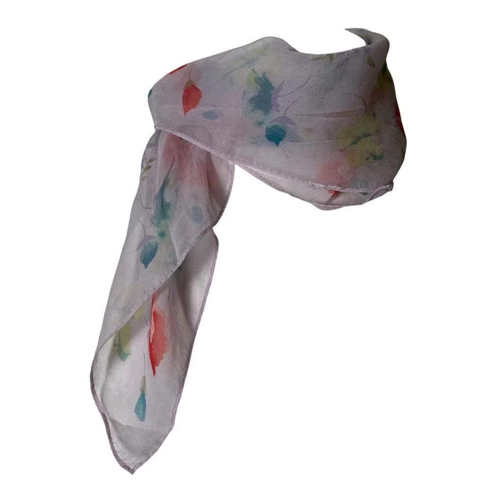 Vintage Floral Sheer Square Neck Scarf Fairy Festival Pastel Botanical Summer‎